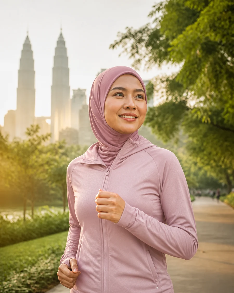 Malaysian Malay woman enjoying an active morning outdoors